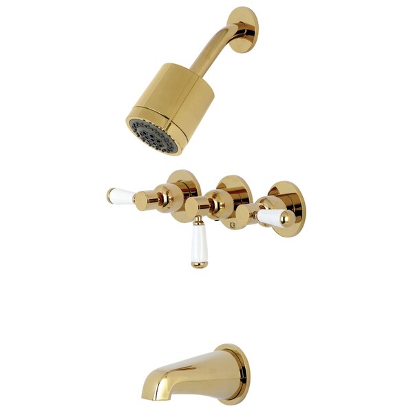 Tub and Shower Faucet, Polished Brass, Wall Mount
